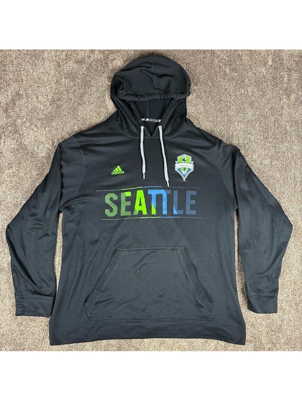 Seattle Sounders FC Adidas Mens Hoodie Size XLarge Black